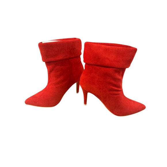 Red Faux Suede Pointed-Toe Stiletto Heel Ankle Boots Size 6 - Picture 3 of 6